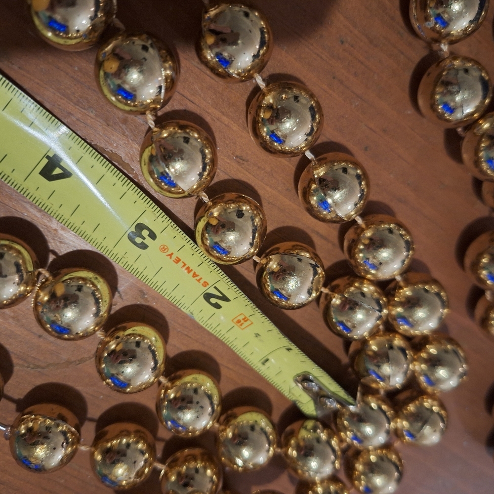 Giant Vintage Gold Mardi Gras Beads 90s Parade Necklace Chunky Metallic 70 inch